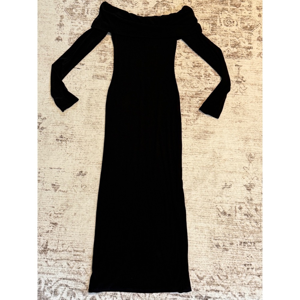 See You Monday Womens Black Ribbed Off The Shoulder Long Sleeve Maxi Dress S
